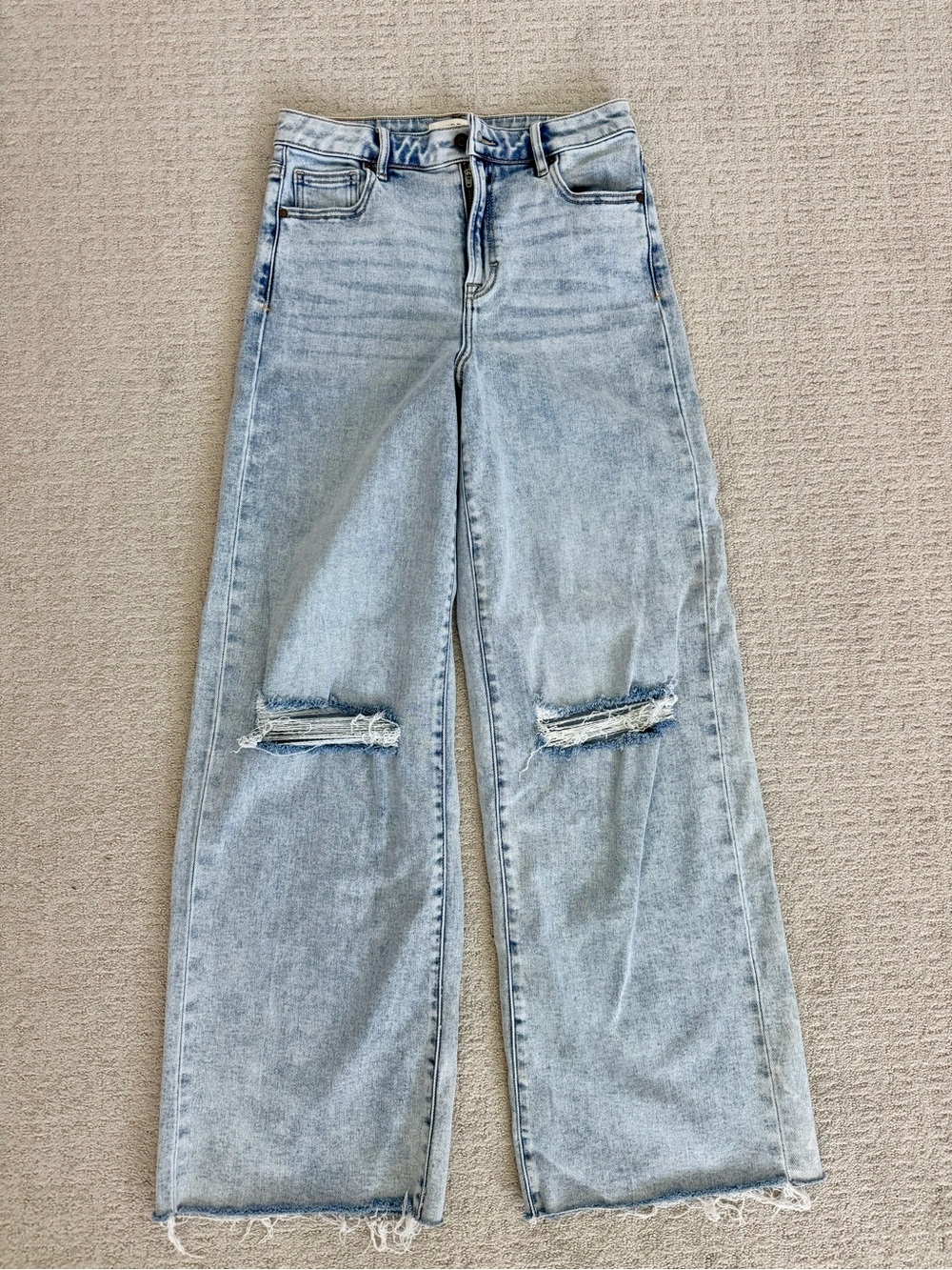 Hidden High-Waist Light Blue Wide-Leg Ripped Women’s Jeans